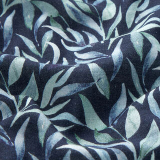mussolina / tessuto doppio increspato foglie acquerello stampa digitale – blu marino, 