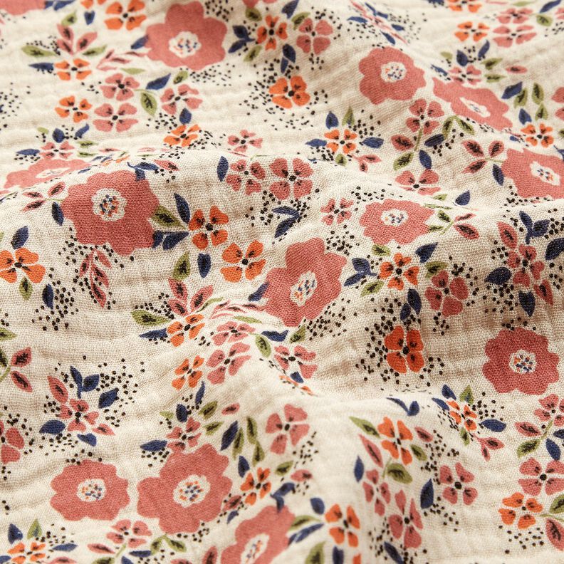 mussolina / tessuto doppio increspato mare di fiori – tortora chiaro, image number 2