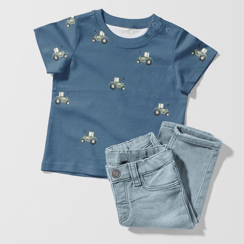GOTS jersey di cotone Trattori stampa digitale – colore blu jeans,  image number 6