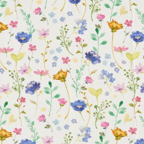 tessuto arredo tessuto spinato in cotone Fiori di campo – avorio/lilla bluastro, 