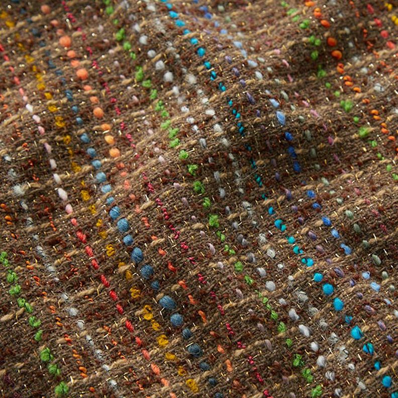 Misto lana vergine bouclé a righe colorate e lurex – marrone medio,  image number 2