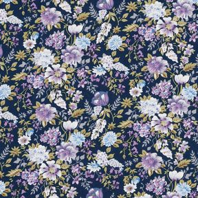 popeline di cotone Romantico prato fiorito – blu marino/lavanda, 