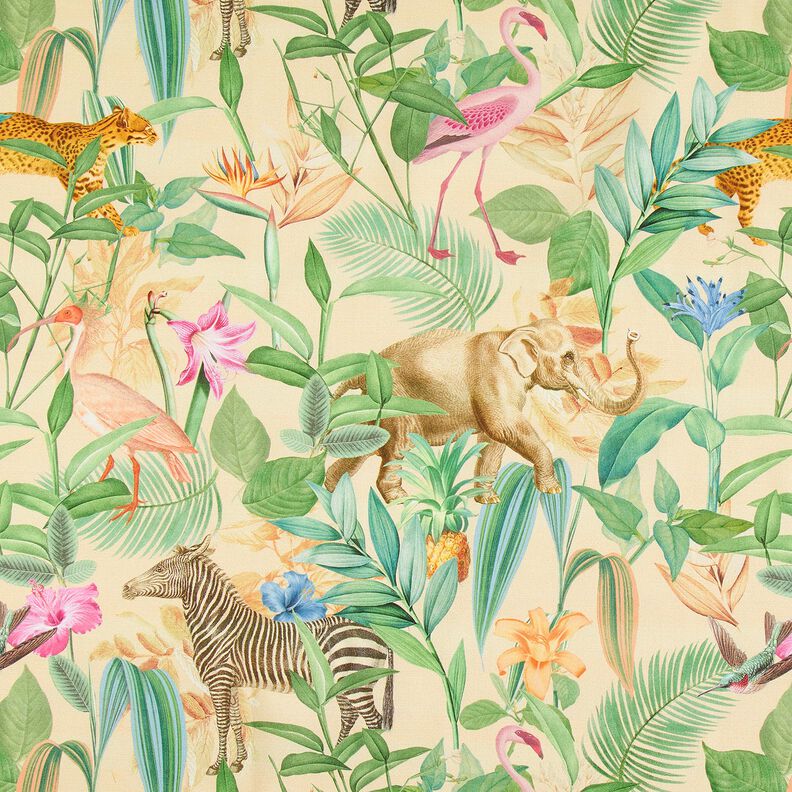 tessuto arredo mezzo panama animali della giungla – beige/verde,  image number 1