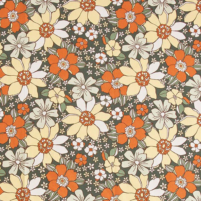 tessuto in cotone cretonne Fiori rétro – arancio chiaro/giallo chiaro,  image number 1