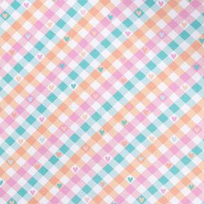 flanella di cotone Quadri diagonali con cuori | by Poppy – bianco/salmone, 