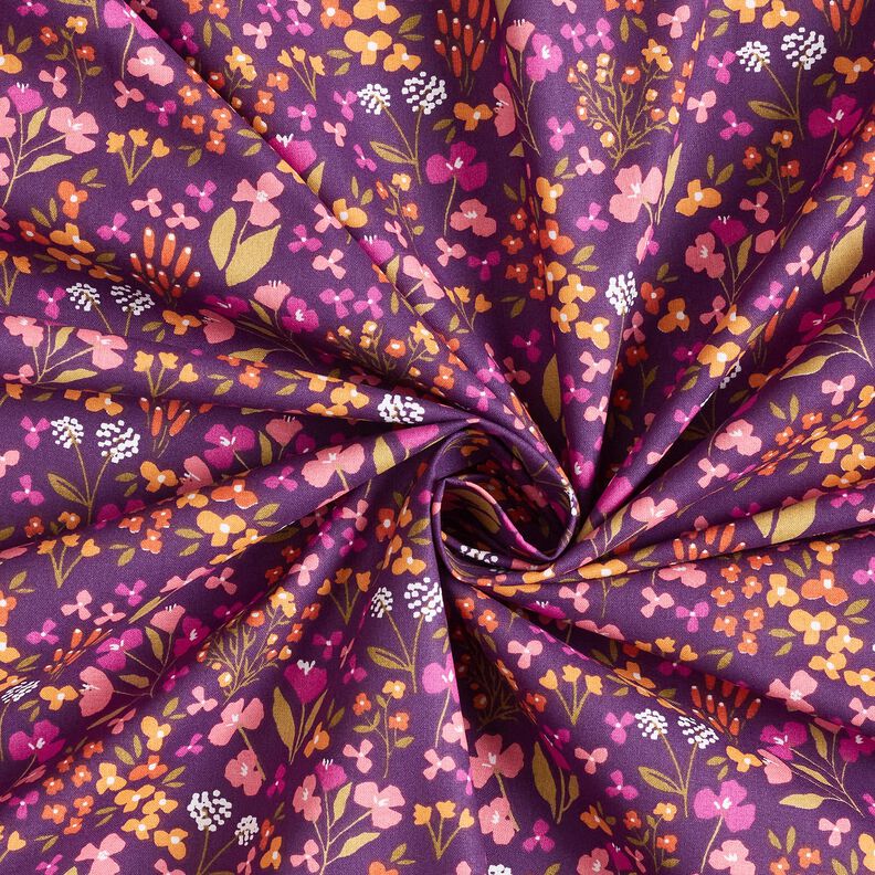 tessuto in cotone cretonne Fiori di campo – melanzana/rosa,  image number 3