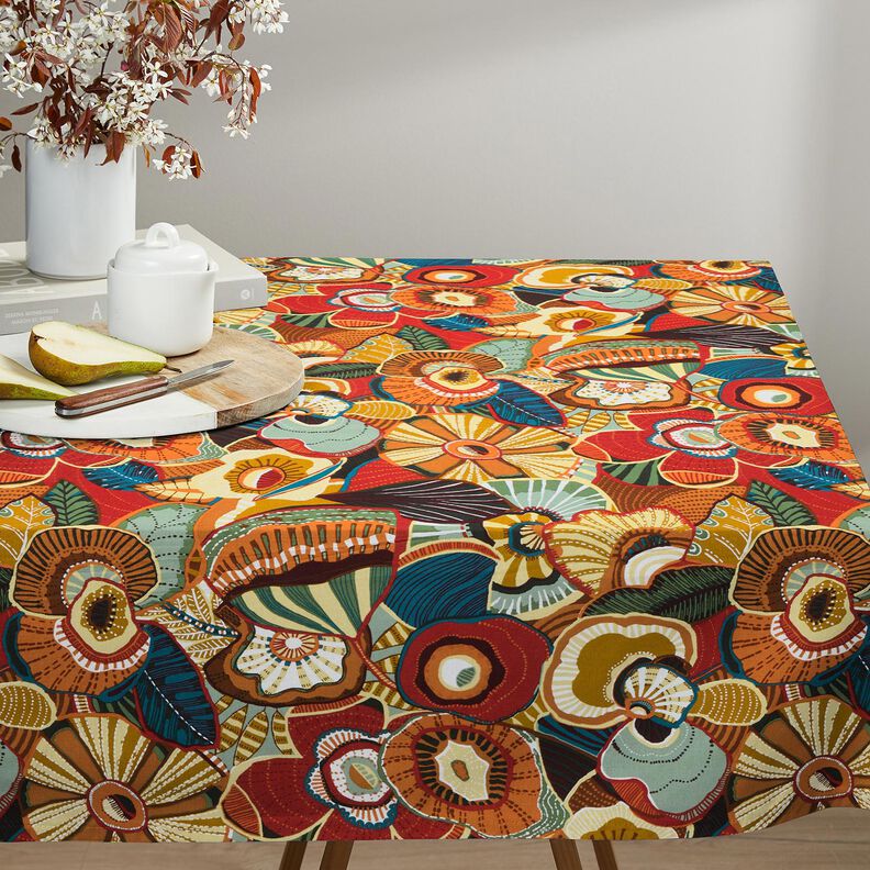 tessuto in cotone cretonne Fiori folcloristici – rosso carminio/petrolio,  image number 8