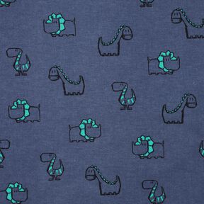 flanella di cotone dinosauri impertinenti | Poppy Fabrics – colore blu jeans/verde smeraldo, 