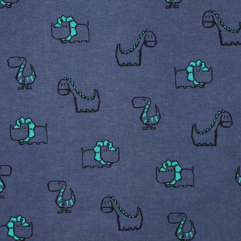 flanella di cotone dinosauri impertinenti | Poppy Fabrics – colore blu jeans/verde smeraldo, image number 1