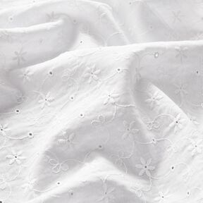 Batista di cotone ricami a giorno Tralci di fiori – bianco, 