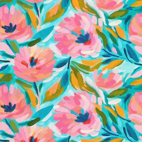 tessuto arredo tessuto spinato in cotone Fiori dipinti – rosa/turchese, 