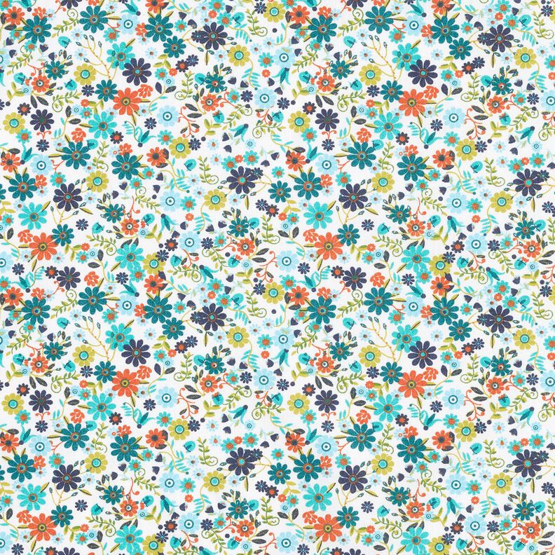tessuto in cotone cretonne Fiorellini sparsi – petrolio/bianco,  image number 1