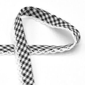 Nastro in sbieco Quadro vichy con bordo all'uncinetto [20 mm] – nero, 
