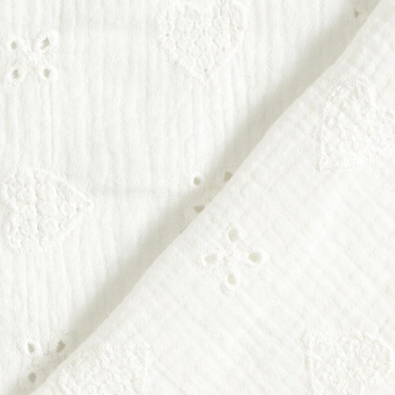 mussolina / tessuto doppio increspato ricami a giorno Cuori – bianco lana,  image number 4
