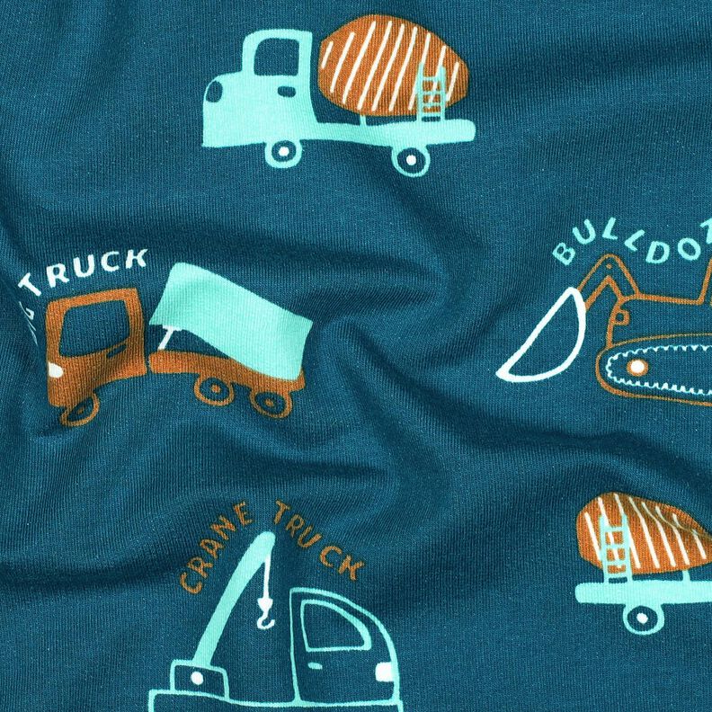 felpa garzata veicoli da cantiere | Poppy Fabrics – blu oceano/eucalipto,  image number 2