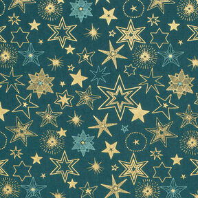 tessuto in cotone popeline Grandi stelle – abete blu/oro, 