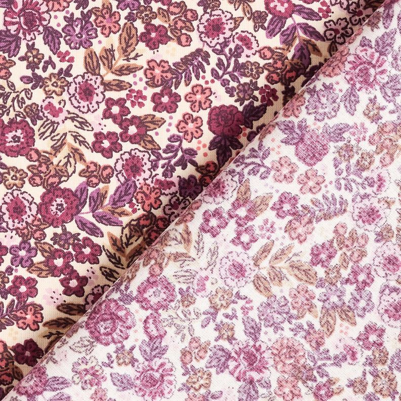 tessuto in cotone cretonne millefiori – crema/uva, image number 4