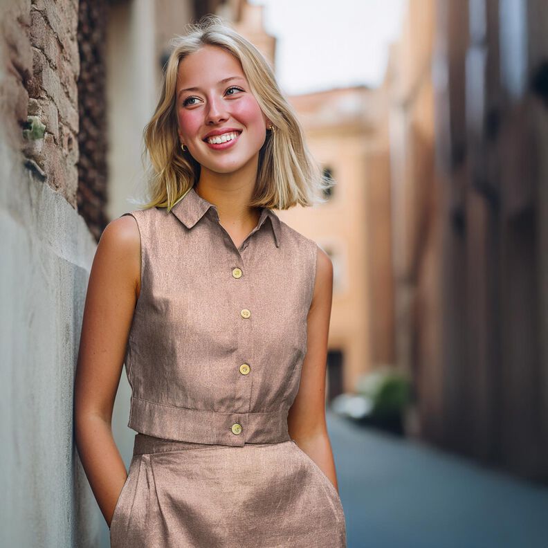 popeline di cotone rifinitura con lamina tinta unita – oro rosa effetto metallizzato,  image number 4