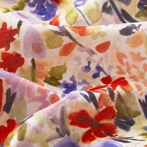 Voile di cotone con stampa digitale ad acquerello prato fiorito – avorio/rosso, 