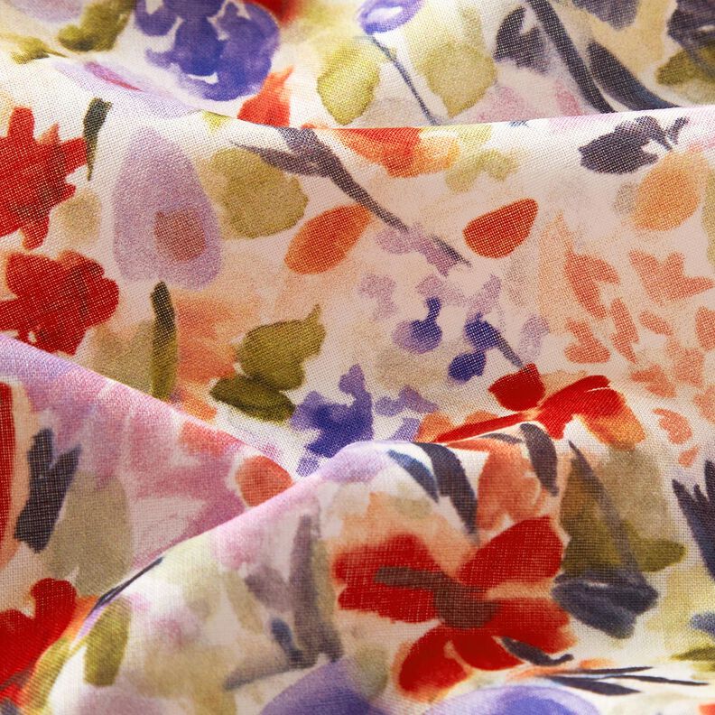 Voile di cotone con stampa digitale ad acquerello prato fiorito – avorio/rosso,  image number 2