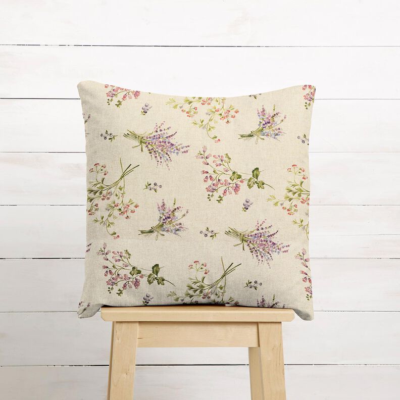 tessuto arredo mezzo panama Mazzolini di fiori &ndash; naturale/lill&agrave;,  image number 6