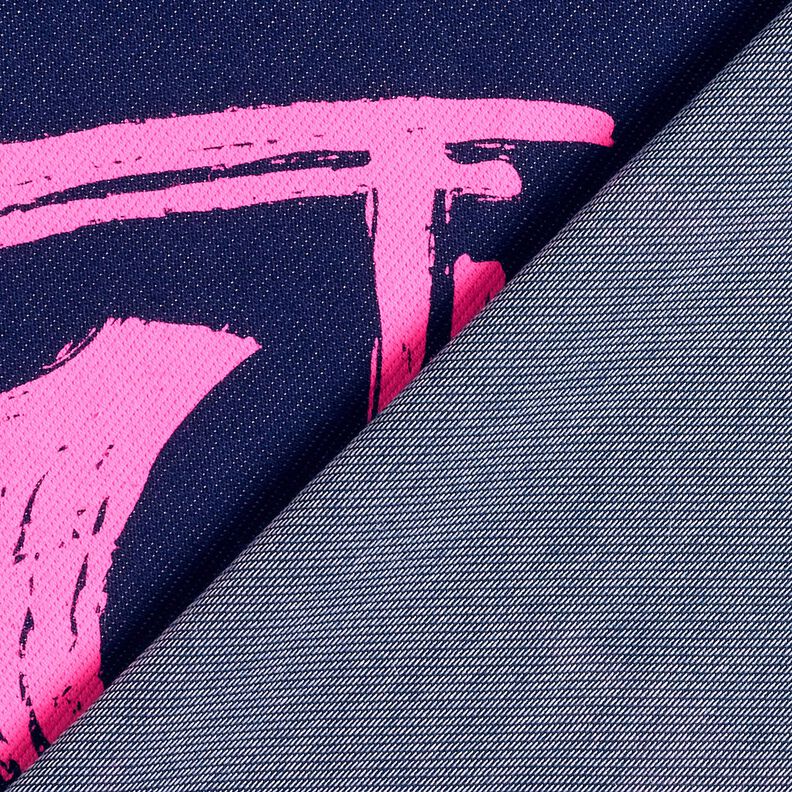 French terry, felpa estiva effetto jeans, cuori neon – blu notte/fucsia neon, image number 4