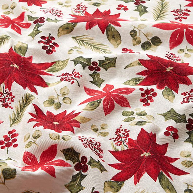 tessuto arredo tessuti canvas Fiori di stella di Natale – bianco lana/rosso carminio,  image number 2