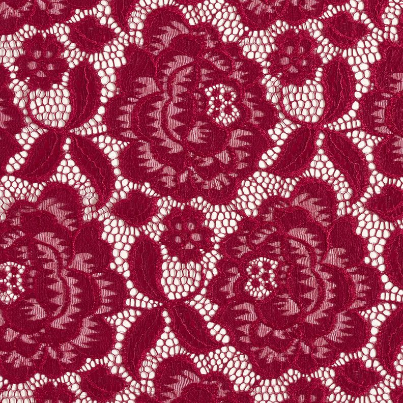 pizzo elastico Boccioli e foglie – rosso scuro,  image number 1