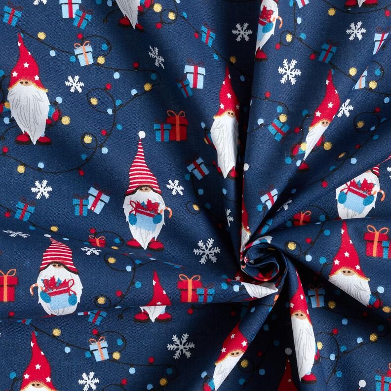tessuto in cotone popeline Gnomi di Natale – blu marino/rosso, image number 3