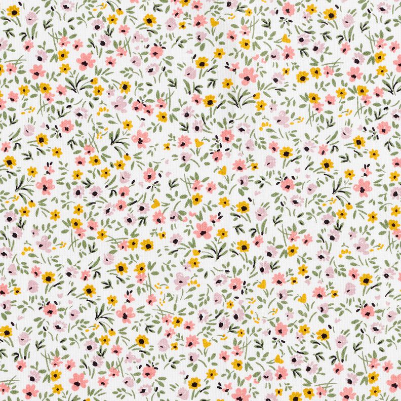 tessuto in cotone cretonne Fiorellini delicati – bianco/rosa anticato, image number 1