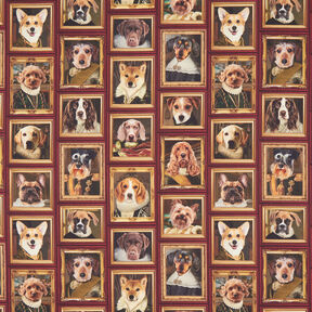 tessuto arredo mezzo panama Ritratti di cani – rosso carminio/oro, 