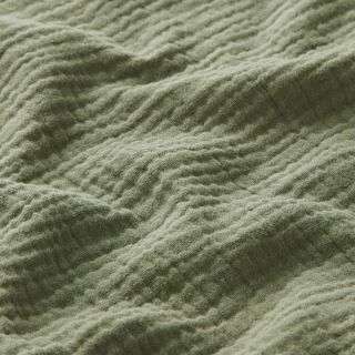 GOTS mussolina / tessuto doppio increspato | Tula – verde oliva, 