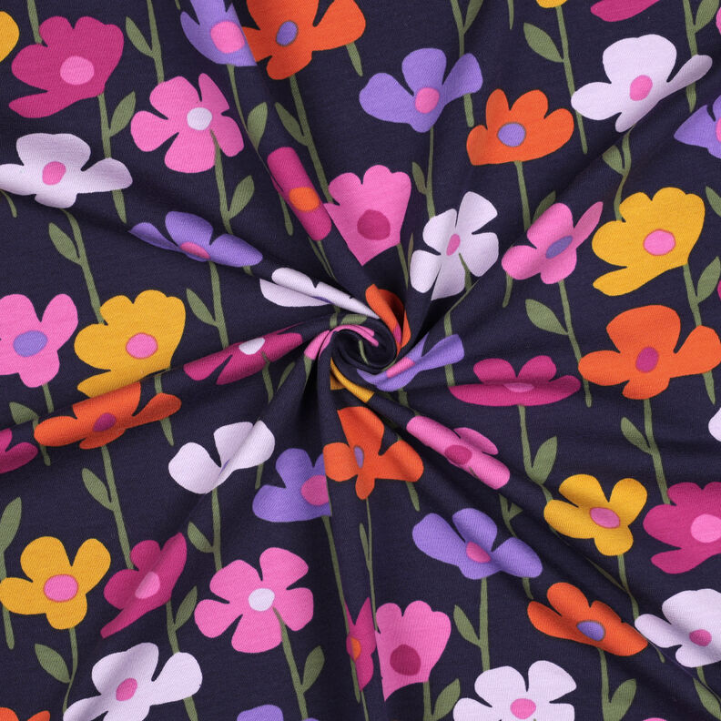 French terry, felpa estiva Fiori variopinti | Poppy Fabrics – blu marino, image number 3