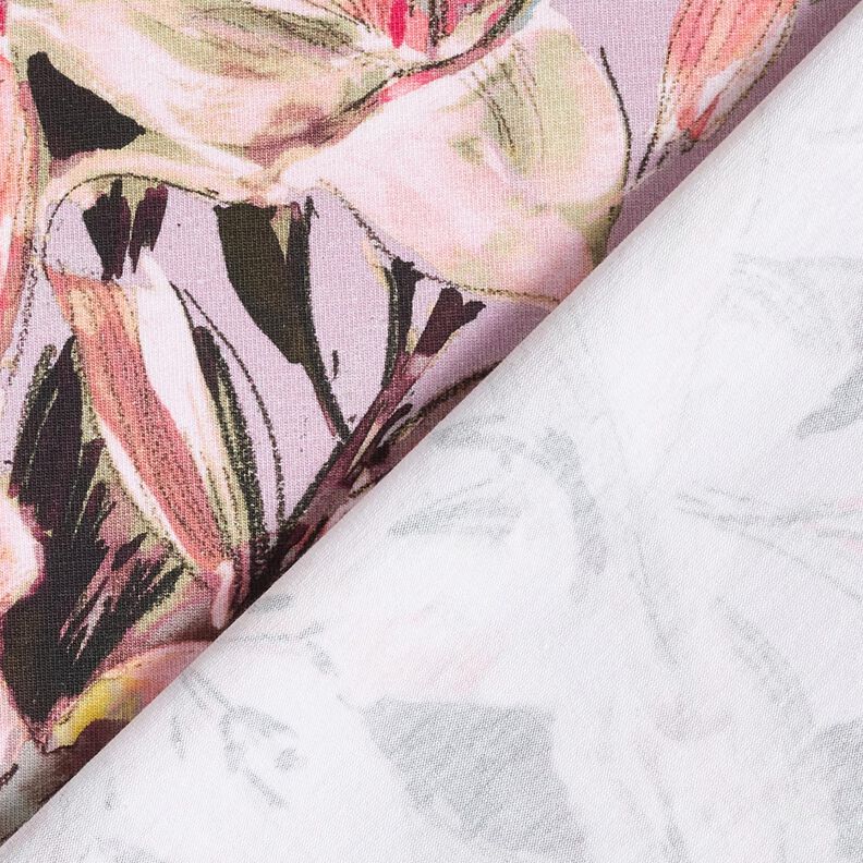 jersey di cotone Stampa digitale di grandi gigli &ndash; violetto pastello/greige,  image number 4