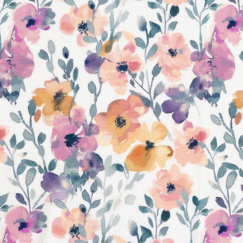 GOTS jersey di cotone prato di fiori acquerello stampa digitale – avorio, image number 1