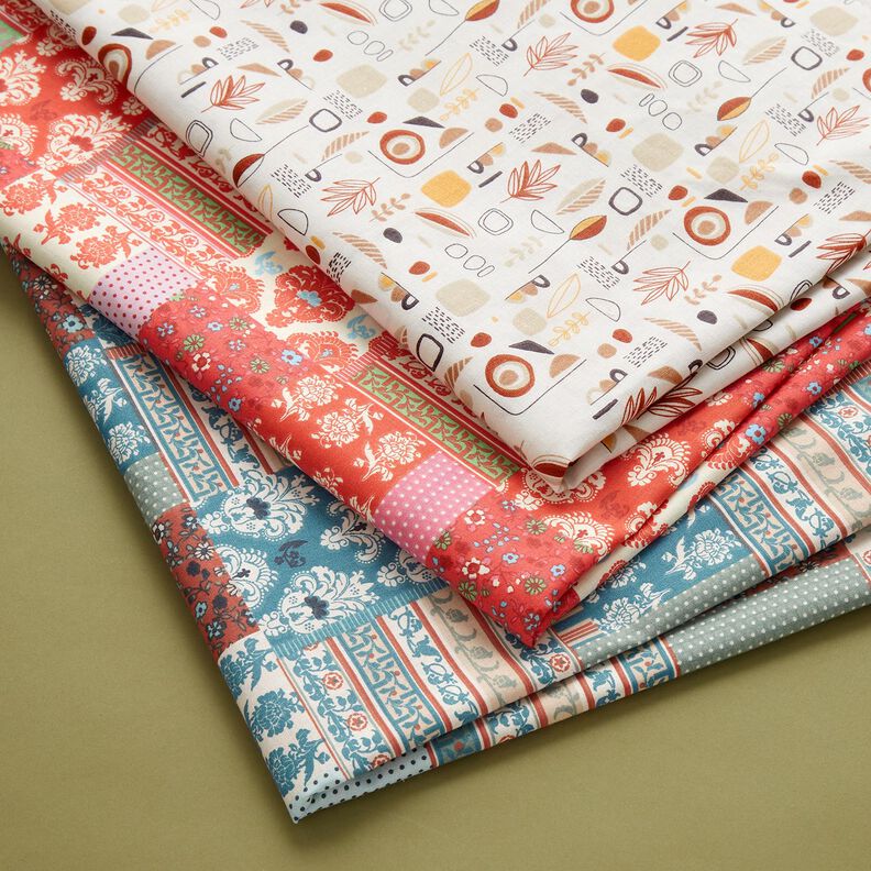 tessuto in cotone cretonne Patchwork floreale – blu, image number 5