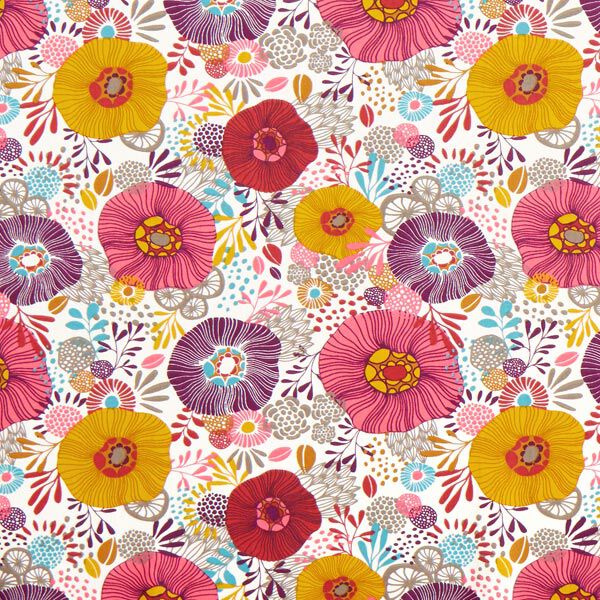 tessuto in cotone cretonne  fiori – rosso,  image number 1