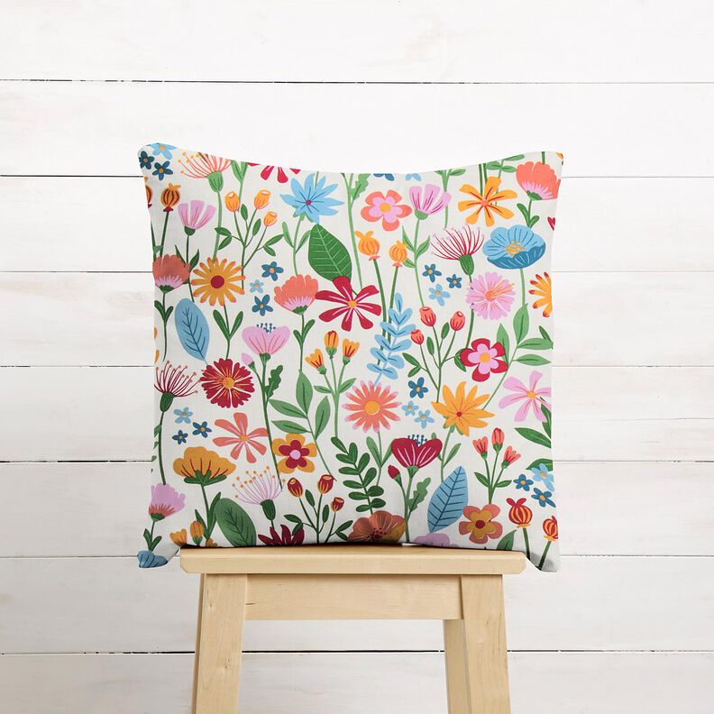 tessuto arredo mezzo panama Fiori variopinti – avorio/violetto pastello,  image number 9