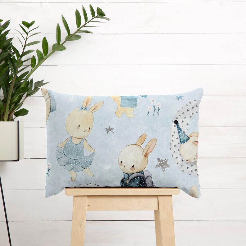 tessuto arredo tessuto spinato in cotone Coniglietti nel mondo dei sogni stampa digitale – azzurro, image number 7