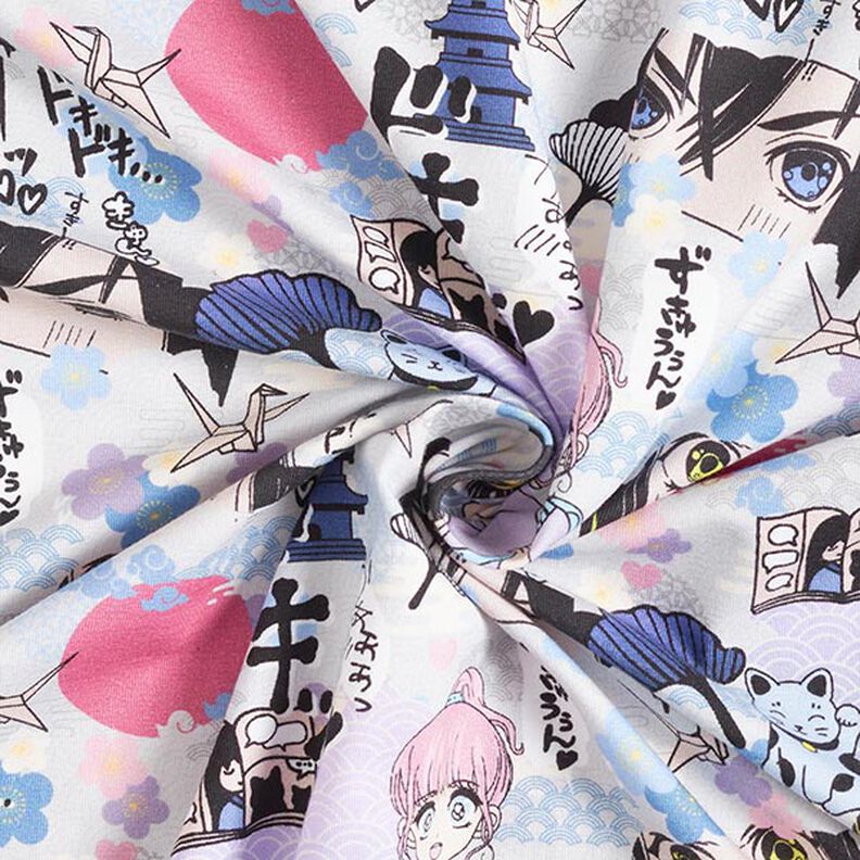 jersey di cotone Il mondo dei Manga stampa digitale – grigio argento,  image number 4