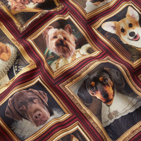 tessuto arredo mezzo panama Ritratti di cani – rosso carminio/oro, 