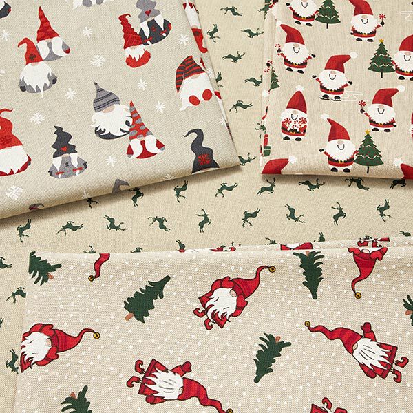 Tessuto arredo mezzo panama allegri Babbi Natale – naturale, image number 5