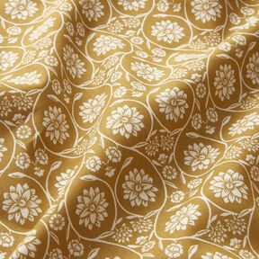 tessuto in cotone cretonne Fiori e tralci &ndash; senape/bianco, 