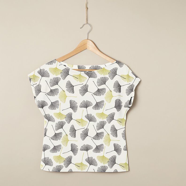jersey di cotone Foglie di ginkgo – bianco lana/verde lime, image number 6