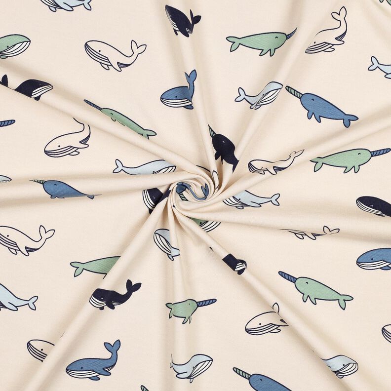 jersey di cotone Grazione balene | Poppy Fabrics – anacardo/blu marino,  image number 3