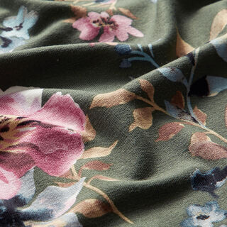 jersey di viscosa, rigogliosi fiori autunnali – cachi, 