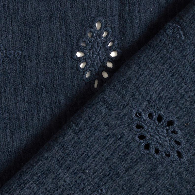 mussolina / tessuto doppio increspato ricami a giorno Rombo – blu marino,  image number 4