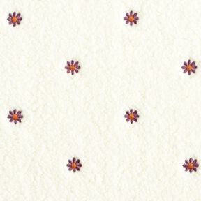 tessuto peluche Fiorellini ricamati – bianco lana/melanzana, 
