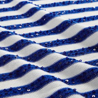 maglia fine strisce di paillettes – blu reale/bianco lana, 
