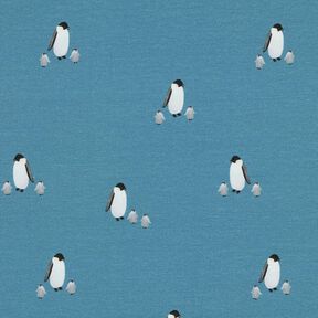GOTS French terry, felpa estiva Famiglia dei pinguini stampa digitale – colore blu jeans, 